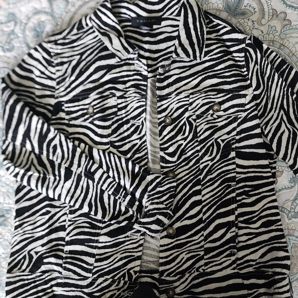 Tahari Linen zebra print jacket